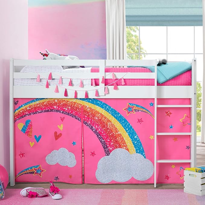 Delta Children Twin Loft Bed with Guardrail and Ladder + Tent (Bundle), White/JoJo Siwa