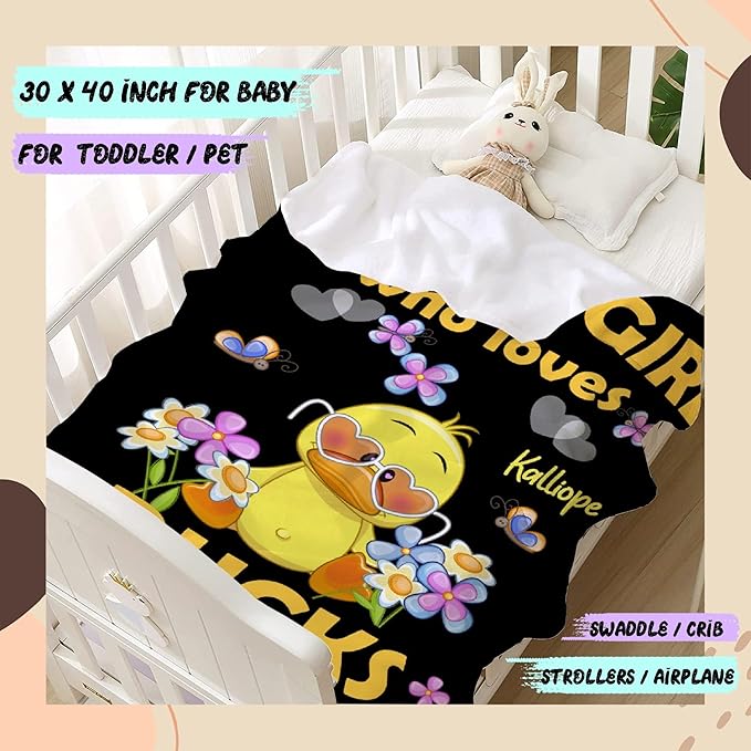 Custom Name Just a Girl loves Duck Adult duck Blanket Kids Funny Blanket Suitable for Bedroom bed sofa Crib Couch Chair outdoor All Season Items That Yellow Duck Lovers Will Love 40"x30"for Pets