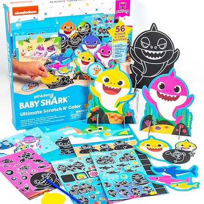 Horizon Group USA Baby Shark Ultimate Scratch ‘N Color Set, 56 Scratch Art Activities, Including Stickers, 3D Shapes & More, Scratch Art for Kids