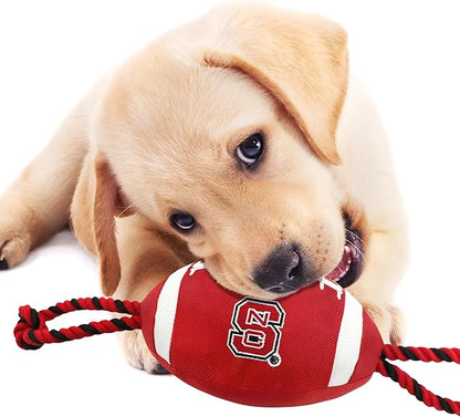 Pets First North Carolina State Football Dog Toy, Tough Quality Nylon Materials, Strong Pull Ropes, Inner Squeaker, Collegiate Team Color