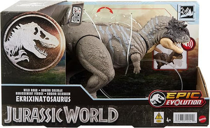 Mattel Jurassic World Wild Roar Dinosaur Toy with Sound & Attack Move, Ekrixinatosaurus Posable Action Figure Includes Digital Play, 11 inches Long