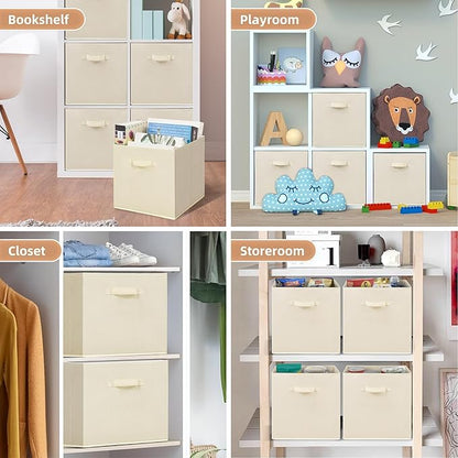 STORAGE MANIAC Storage Cubes, 13 Inch Collapsible Storage Bins with Handles, 4 Pack Fabric Foldable Bins for Organization, Durable Storage Bins for Closet, Shelves, Offices, Toys, 4-Pack Beige