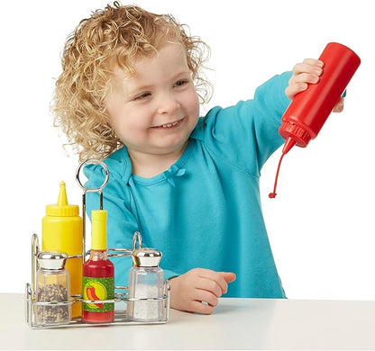 Melissa & Doug Condiments Set (6 pcs) - Play Food, Stainless Steel Caddy