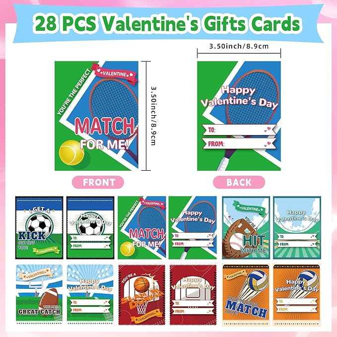Erweicet Valentines Sports Party Favor 30 PCS Sports Charm Bracelets Adjustable Baseball Soccer Bead Ball Wristbands with Valentines Day Gift Cards for Kids Classroom Gift Exchange