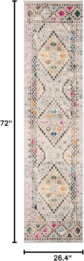 SAFAVIEH Madison Collection Runner Rug - 2'2" x 6', Grey & Yellow, Boho Diamond Distressed Design, Non-Shedding & Easy Care, Ideal for High Traffic Areas in Living Room, Bedroom (MAD418F)