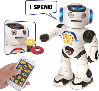 Lexibook Powerman - Remote Control Walking Talking Toy Robot, Dances, Sings, Reads Stories, Math Quiz, Shooting Discs, and Voice Mimicking, for Kids 4+ - ROB50US