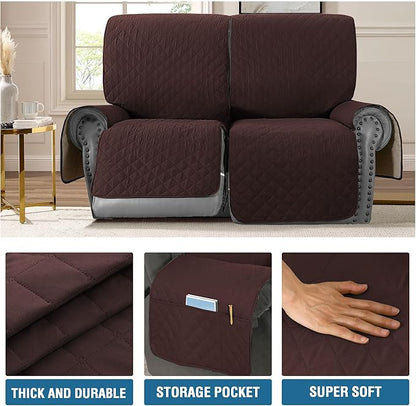 H.VERSAILTEX 100% Waterproof Recliner Loveseat Slipcover 2 Pieces Sofa Covers for 2 Seat Reclining Couch Soft Thick Furniture Protector with Pockets Washable(Recliner Loveseat, Chocolate)