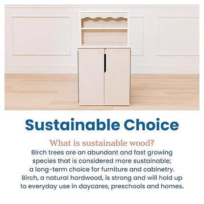 ECR4Kids Play Kitchen Storage Cupboard, Wooden Playset, White Wash