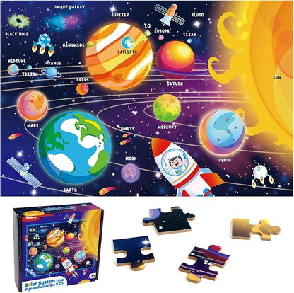 SYNARRY 100 Piece Puzzles for Kids, Space Puzzle for Kids Ages 4-8 Solar System Puzzle for Kids 3-5, 100 Pieces Puzzles for 3 4 5 6 7 8 Year Olds Boys Girls Childrens, Fun Planet Puzzle with Names