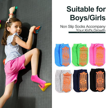 GRPSKCOS Boys Grip Socks 6 Pairs Kids Grip Socks Trampoline Sock Anti-Skid Ankle Sticky Sock for 2-13 Years Boys Girls