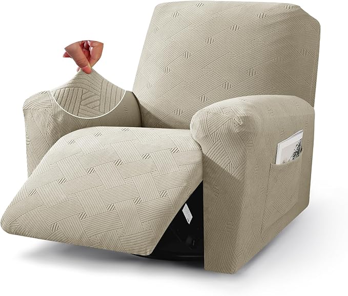 JIVINER Oversized Recliner Chair Covers, 3 Piece Slipcovers for Large Recliner Chair Soft Jacquard Reclining Chair Protector Slipcovers for Dogs,Cats (X-Large, Khaki)