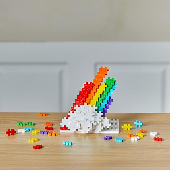 PLUS PLUS 240 Piece Interlocking Building Blocks for Kids, Open Ended Connecting Toys, STEM Bin Mini Manipulatives - Rainbow Mix Play Tube & Baseplate