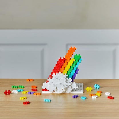 PLUS PLUS 240 Piece Interlocking Building Blocks for Kids, Open Ended Connecting Toys, STEM Bin Mini Manipulatives - Rainbow Mix Play Tube & Baseplate