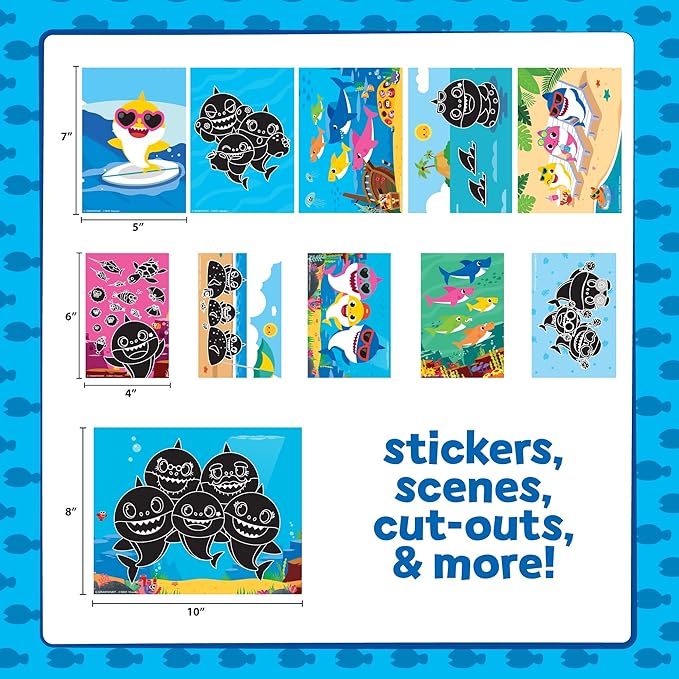 Horizon Group USA Baby Shark Ultimate Scratch ‘N Color Set, 56 Scratch Art Activities, Including Stickers, 3D Shapes & More, Scratch Art for Kids