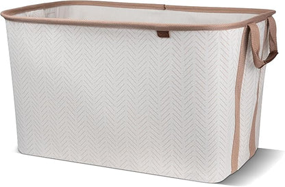 CleverMade Collapsible Laundry Basket LUXE 2 Pack – 60 L (16 Gal) Foldable Cotton Blend Clothes Hamper with Vegan Leather Accents, Reinforced Handles, Space Saving Laundry Bin Holds 55 lbs - Cream