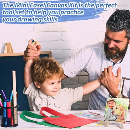 24 Sets 72 Pcs Mini Canvas Easel and Watercolor Paint Set 4 x 4 Inch Canvases for Painting Kids Art Non Woven Bags Washable Watercolors Kids Paint Set for Birthday Painting Art Party Favors Supplies