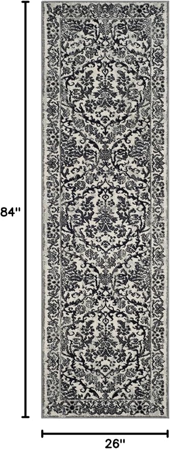 SAFAVIEH Evoke Collection 2'2" x 7' Ivory/Grey EVK242D Non-Shedding Living Room Entryway Foyer Hallway Bedroom Runner Rug