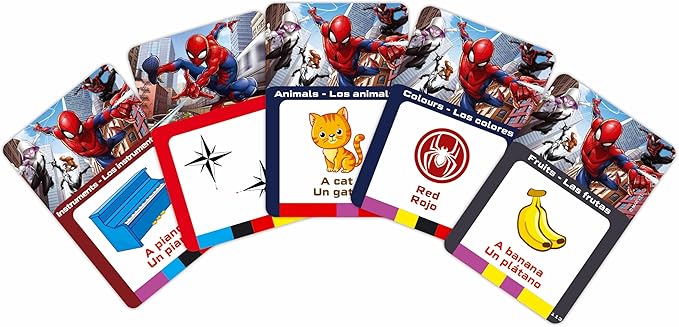 LEXiBOOK, Spiderman, Bilingual Interactive Card Reader, Spanish/English, 150 Double-Sided Educational Cards, Educational Quiz & flashcard Machine, Red/Blue, JCR10SPi2