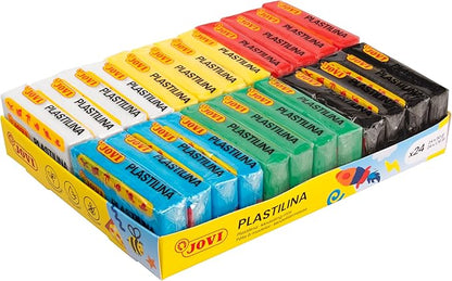 Jovi - Plastilina Pack, Reusable and Non-Drying Modeling Clay, 24 1.75oz. Plasticine Bars, 100% Vegetable-Based, 6 Basic Colors Assortment, Gluten-Free, Non-Toxic, Great for Home and School