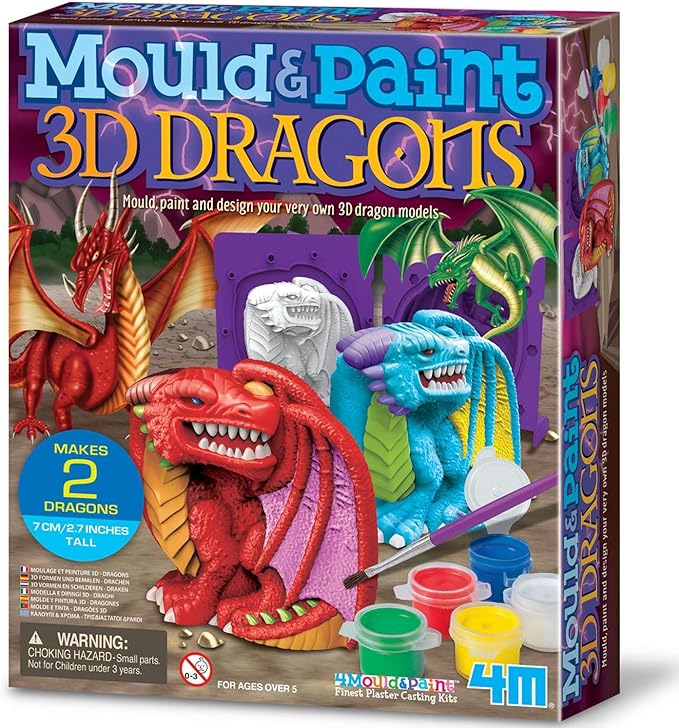 4M Mould & Paint - 3D Dragon, Plaster Cast and Paint Two Dragons, Arts and Crafts Painting Kit for Boys and Girls Ages 5 Years and Up