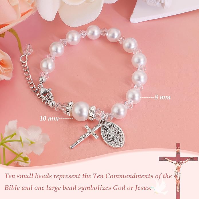 PEALICIOUS First Communion Gifts for Girls Boys, Cute Cross Bracelet as 1st Communion Favors Holy Religious Jewelry Christian Catholic Gifts for Son Daughter Niece, Easter Basket Stuffers for Teen