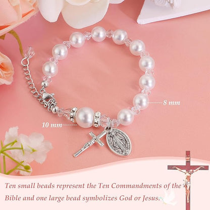 PEALICIOUS First Communion Gifts for Girls Boys, Cute Cross Bracelet as 1st Communion Favors Holy Religious Jewelry Christian Catholic Gifts for Son Daughter Niece, Easter Basket Stuffers for Teen