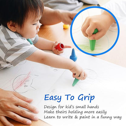 Gibot 12 Colors Toddlers Crayons Palm Grip Crayons, Finger Paint Crayons Sticks Stackable Toys Safe for Kids, Children, Boys and Girls
