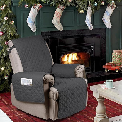 Ruaozz 100% Waterproof Recliner Chair Cover Non-Slip Oversized Reclining Cover for Large Recliner Chair Washable Chair Seat Cover with Elastic Straps for Kids, Dogs, Pets (Charcoal Grey, 28'')