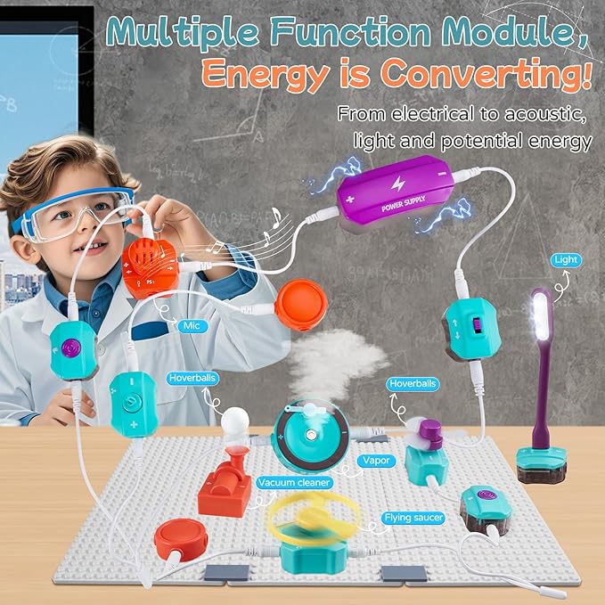 STEM Science Kit for Kids, 45pcs Electronic Science Experiments Toys, Kids Circuit Board Building Set, Science Physics Engineering Projects, School Learning Educational Gifts for Boys Girls 5-7 8-12