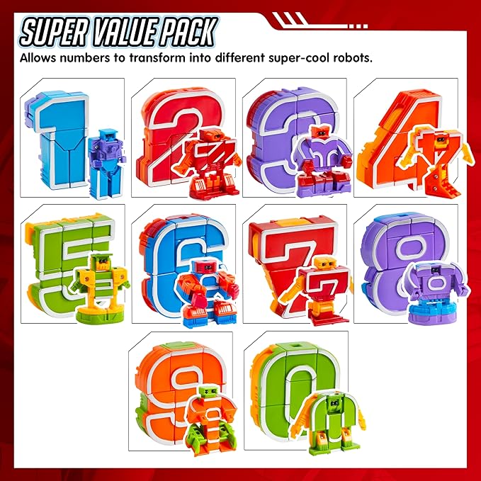 JOYIN 10 Pcs Number Robots Educational Toys, Number Robots, Action Figure Learning Toys, Easter Basket Stuffers, Birthday Gifts for Kids Boys Girls 3 4 5 6 Years Old