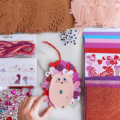 Winlyn 24 Sets Heart Hedgehog Ornaments Decorations Valentine Crafts Kits Heart Hedgehog Art Sets Heart Foam Valentine Stickers for Kids Valentine's Day Party Classroom Activities Gift Exchange