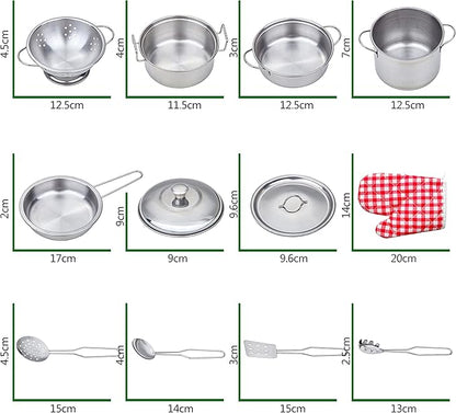 Yellora Play Pots and Pans Sets for Kids, Stainless Steel Cookware Toys Gift Set for Christmas, Pretend Play Kitchen Accessories, Role Play Educational Toys for Kids Toddlers Boys Girls