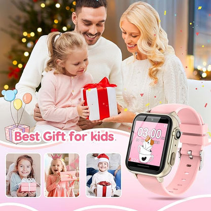 cjc Smart Watch for Kids Gift for Girls Ages 4-12 - Includes Screen Protector, 30+ Games, 140 Learning Cards, HD Touch Screen, Camera, Music, Pedometer - Fun & Educational Birthday Gift Idea (Pink)