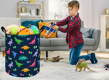 19.7 Inch Round Dinosaur Pattern Laundry Clothes Hamper Laundry Basket with Handles,Storage Organizer Bins Laundry Gift Basket for Room, Bedroom Decor