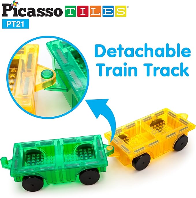 PicassoTiles 2pcs Magnetic Tiles Expansion Car Truck Building Blocks Compatible Set, Kids Magnet Bricks STEM Learning Toys, Magnetic Add-ons, Car Toys, Toddler Preschool 3 Years and up Boys and Girls
