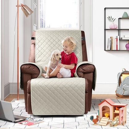 KinCam 100% Waterproof Recliner Chair Cover, Reclining Couch Covers for Pets, Dogs, Recliner Couch Slipcover Furniture Protector with Elastic Straps for Kids(23.6", Ivory)