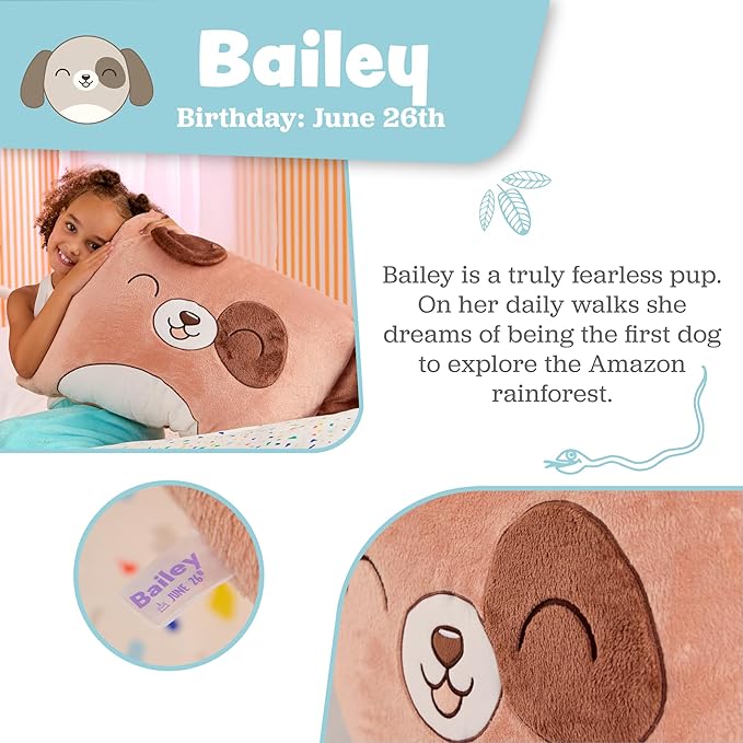 Saint Eve Kids Pillow Pals - Cute & Super Soft Animal Friends Decorative Fluffy Pillow Covers for Girls and Boys & Toddlers Beds, Playroom and Nap Time, Sensory Toys for Kids, Bailey The Dog