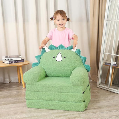 Foldable Kids Sofa, Triceratops Toddler Couch with Tri Folding Foam Cushions, Comfy Kids Couch for Age 3-6