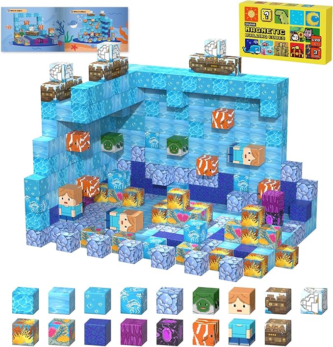 Magnetic Blocks-120PCS Ocean Quest Set，Magnetic Building Blocks Kids Toys for Ages 3 4 5 6 7 8 Birthday Gifts，STEM Montessori Sensory Toys for 3+ Years Old Boys & Girls