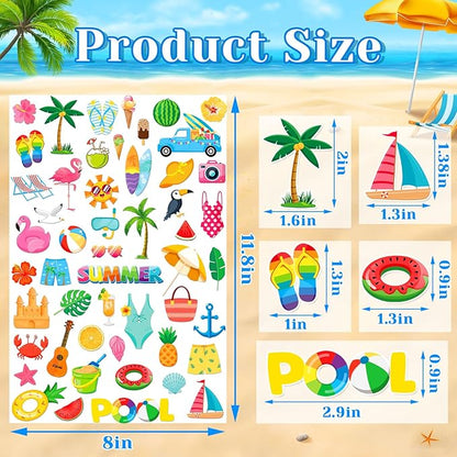 JULBEAR Summer Foam Stickers,300 Pcs Bulk Self-Adhesive Hawaiian Beach Stickers for Arts Crafts Beach Theme Summer Birthday Party Favors Decoration Home DIY Supplies