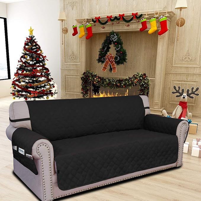 Easy-Going Sofa Slipcover Waterproof Couch Cover for 3 Cushion Couch Sofa Cover Furniture Protector Cover Pets Covers Washable Non-Slip Fabric Pets Kids Children Dog Cat (Sofa, Black)