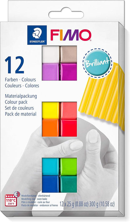 STAEDTLER 8023 C12-2 FIMO Soft Oven-Hardening Polymer Modelling Clay - Assorted Brilliant Colours (Pack of 12 x 25g Blocks)