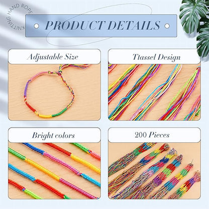 Henoyso 200 Pieces Friendship Bracelets Bulk Handmade Braided String Colorful Braid Friendship Cords Strand Bracelet Party Supply Favors for Birthday Gifts(Classic Style)