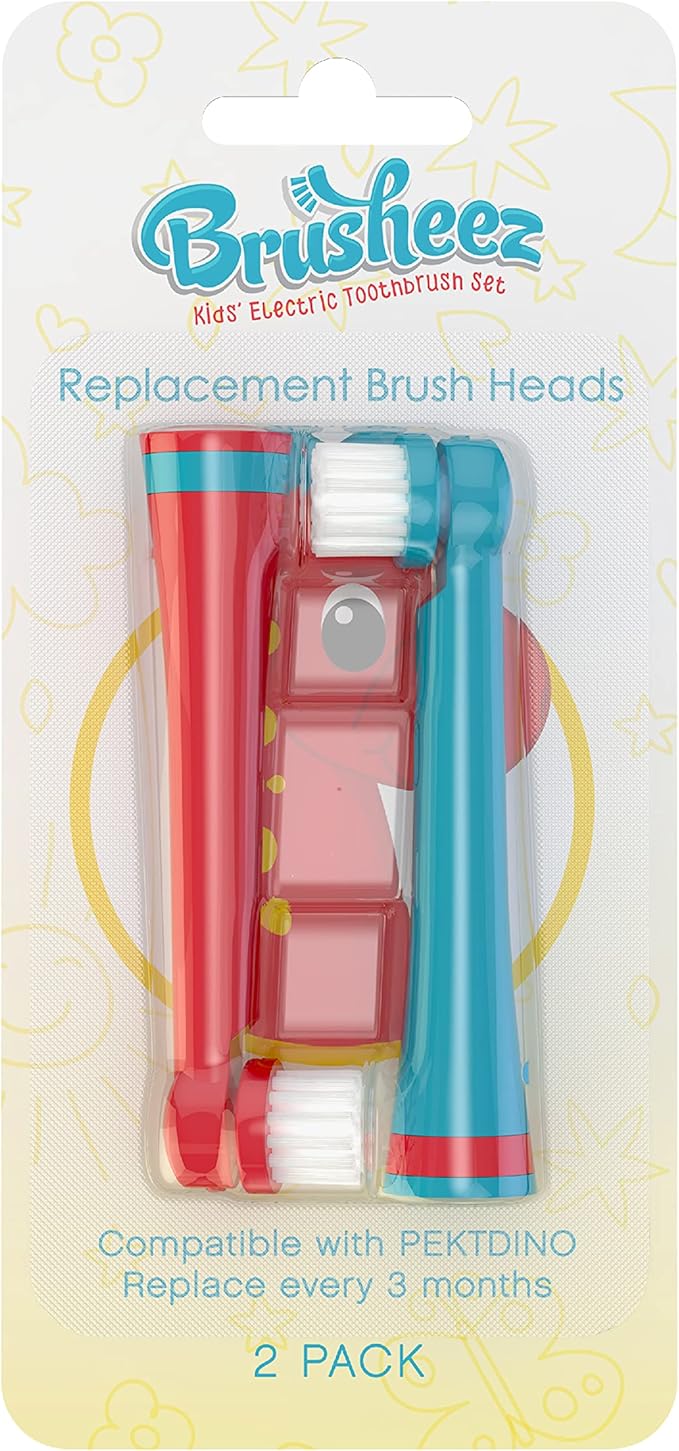 Brusheez Electronic Toothbrush Replacement Brush Heads 2 Pack (Pepper The Dinosaur)