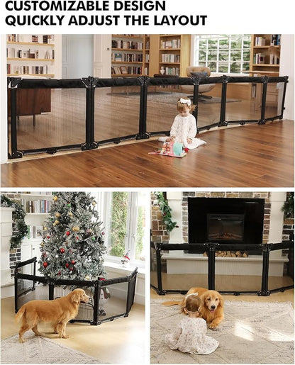 Extra Wide Baby Gate Playpen with Heat-Resistant Mesh,6 Panel Foldable Baby Fence,Indoor/Outdoor Safety Barrier,Dog Playpen & Fireplace Gate
