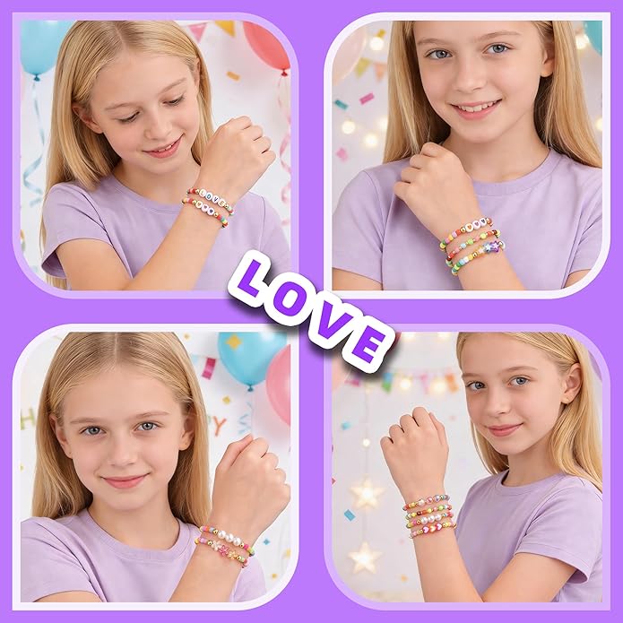 Friendship Bracelet Set for Women & Girls - Trendy Handmade Jewelry Gift with Love Charms, Rainbow Color, Boho Beads & Adjustable Design 8-Pack