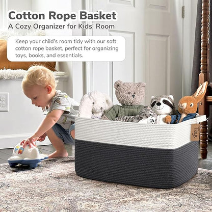 Goodpick Woven Storage Baskets for Organizing 22”x17”x12” Large Blanket Basket for Living Room Bedroom, Rectangle Toy Baskets Storage Kids with Handles, Dark Gray