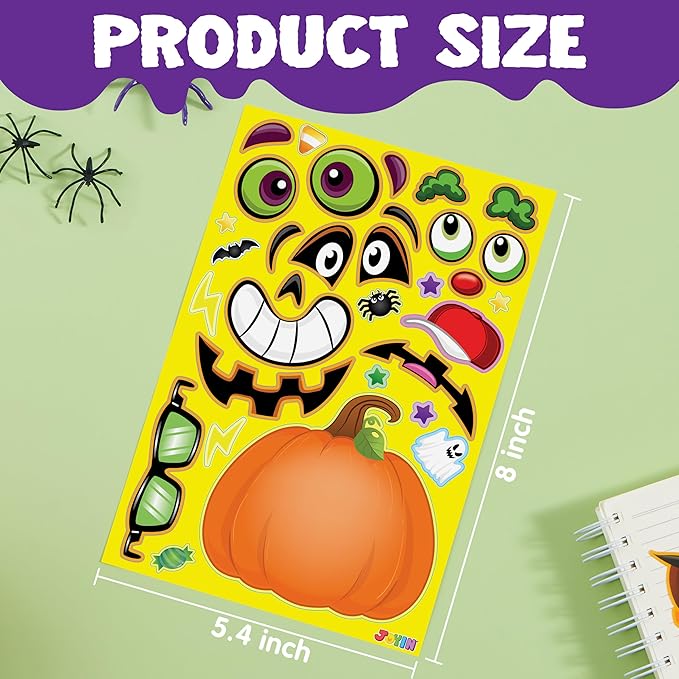 JOYIN 36 PCS Halloween Pumpkin Stickers, Halloween Party Favor for Kids, Art Crafts Party Supplies, Pumpkin Decorating Face Sticker Sheets with 9 Designs, Halloween Goodies Classroom Activities Games