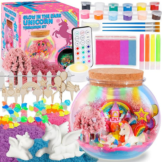 Unicorn Terrarium Kit for Kids - Arts & Crafts Activities Sets With Glow in The Dark Painting - DIY Unicorn Toys Birthday Gifts for Girls Age 5, 6, 7, 8, 9, 10, 11 & 12 Year Old(Unicorn Terrarium)