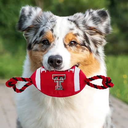 Pets First Texas TECH Football Dog Toy, Tough Quality Nylon Materials, Strong Pull Ropes, Inner Squeaker, Collegiate Team Color